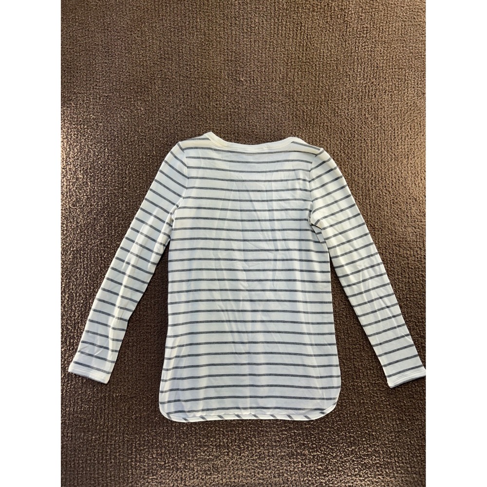 Market & Spruce Zansia Curved Hem Knit Top Off-White Grey Stripe XS WK10069A - Picture 2 of 11